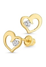 pretty heart cubic zirconia gold baby earrings